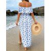 Vacation Dress Ditsy Floral Patten Off the Shoulder Slit Dress - LIGHT BLUE S | US 4