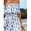 Robe de vacances à imprimé floral discret, épaules dénudées et fente - Bleu clair XXL | US 12