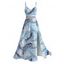 Robe de vacances à imprimé tropical de feuilles de palmier, en dentelle ajourée et fendue - Bleu clair XXXXXL | US 20