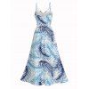 Robe de vacances à imprimé tropical de feuilles de palmier, en dentelle ajourée et fendue - Bleu clair XXXXXL | US 20