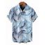 Chemise de vacances pour homme, imprimé tropical à feuilles de palmier, boutonnée - Bleu clair 5XL