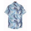 Chemise de vacances pour homme, imprimé tropical à feuilles de palmier, boutonnée - Bleu clair 5XL
