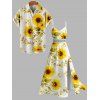Vacation Couple Outfit Sunflower Leaf Pattern Lace Hollow Out Slit Dress and Shirt Set - Blanc S | US 4