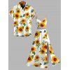 Vacation Couple Outfit Sunflower Print Lace Hollow Out Slit Dress and Shirt Set - Blanc S | US 4