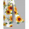 Vacation Couple Outfit Sunflower Print Lace Hollow Out Slit Dress and Shirt Set - Blanc S | US 4
