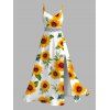 Vacation Couple Outfit Sunflower Print Lace Hollow Out Slit Dress and Shirt Set - Blanc S | US 4