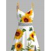 Vacation Couple Outfit Sunflower Print Lace Hollow Out Slit Dress and Shirt Set - Blanc S | US 4