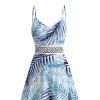 Vacation Couple Outfit Tropical Palm Leaf Print Lace Hollow Out Slit Dress and Shirt Set - Bleu clair S | US 4