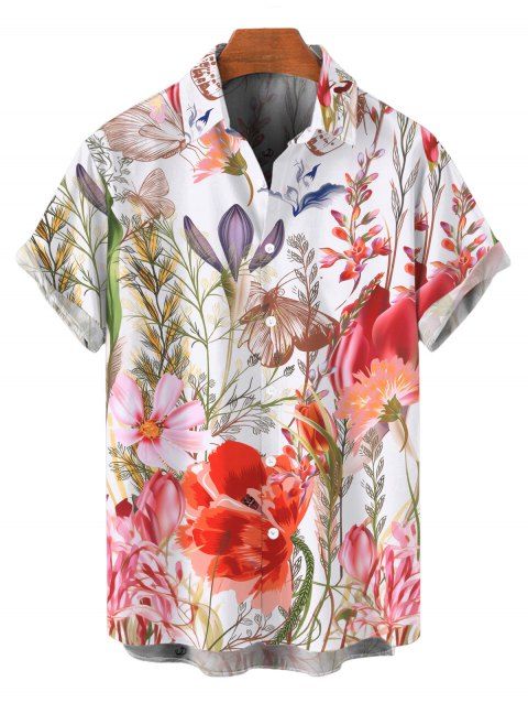 Chemise de vacances pour homme, imprimé bouquet de fleurs sauvages aquarelle, chemise boutonnée