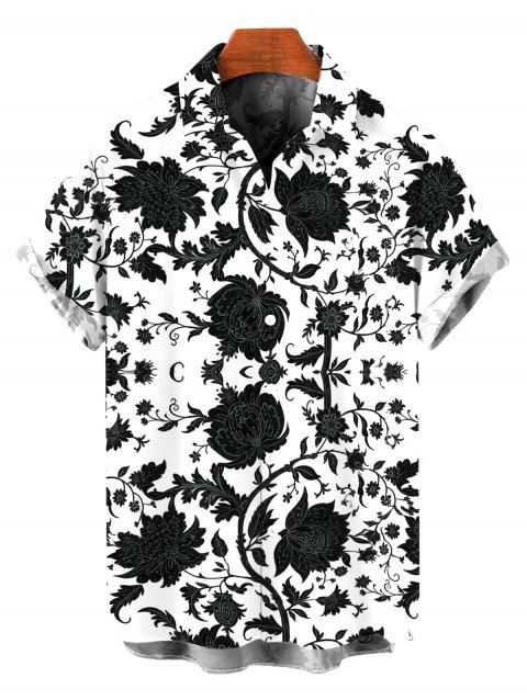 Chemise de vacances pour homme, style rétro, bleu et blanc, imprimé floral porcelaine, boutonnée
