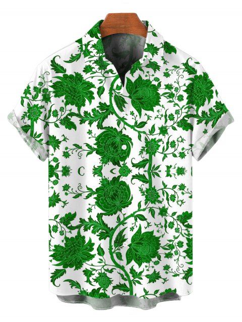 Chemise de vacances pour homme, style rétro, bleu et blanc, imprimé floral porcelaine, boutonnée