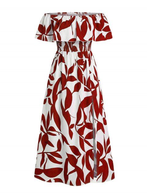 Robe de vacances à imprimé floral discret, épaules dénudées et fente