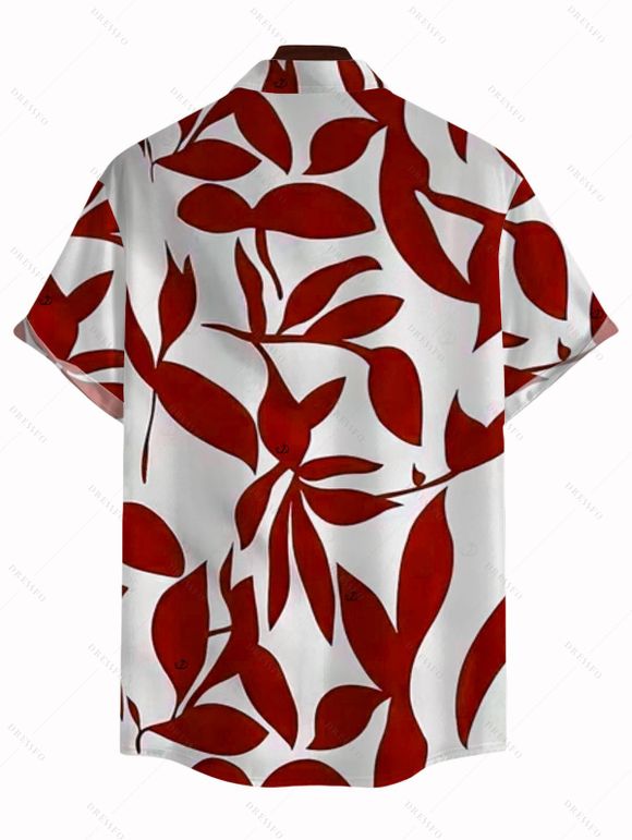 Chemise de vacances pour homme à motif de feuilles - Rouge foncé L