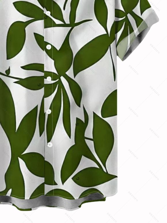 Vacation Couple Outfit Leaf Patten Off the Shoulder Slit Dress and Shirt Set - Vert Armée S | US 4