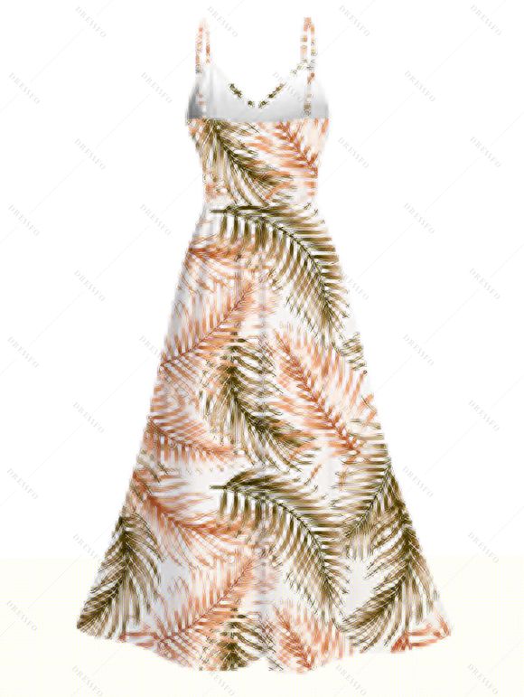 Robe de vacances à imprimé tropical de feuilles de palmier, en dentelle ajourée et fendue - Brun Légère XXXXXL | US 20