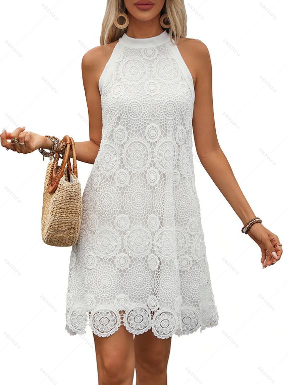 Robe de vacances unie jacquard sans manches mini robe - Blanc XL | US 10