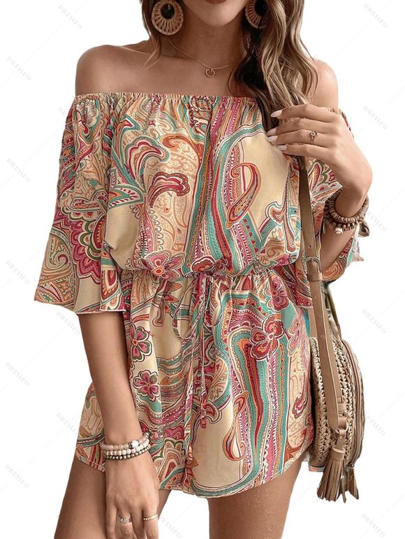 Combinaison vintage bohème à imprimé cachemire et épaules dénudées - Brun Légère XL | US 10