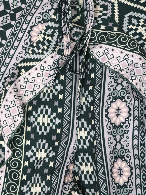 Pantalon de vacances à jambes larges, style ethnique, imprimé géométrique, fentes superposées - Vert profond XL | US 10