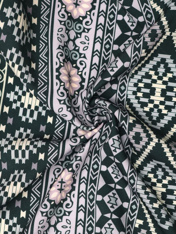 Pantalon de vacances à jambes larges, style ethnique, imprimé géométrique, fentes superposées - Vert profond XL | US 10