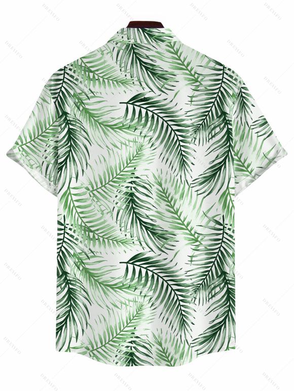 Chemise de vacances pour homme, imprimé tropical à feuilles de palmier, boutonnée - Vert clair 5XL