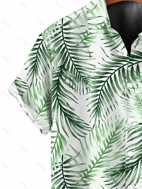 Chemise de vacances pour homme, imprimé tropical à feuilles de palmier, boutonnée - Vert clair 5XL