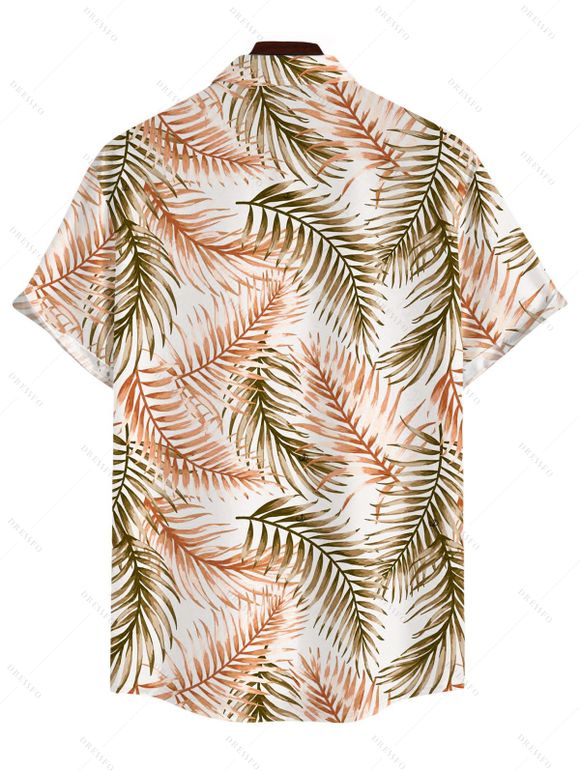 Chemise de vacances pour homme, imprimé tropical à feuilles de palmier, boutonnée - Brun Légère L