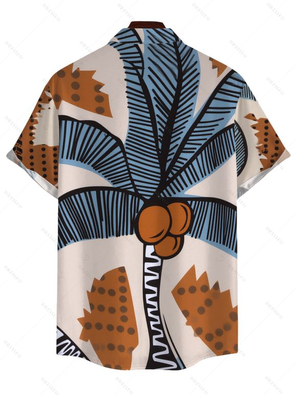 Chemise de vacances pour homme, style rétro tropical, imprimé cocotier, à boutons - Brun Légère L