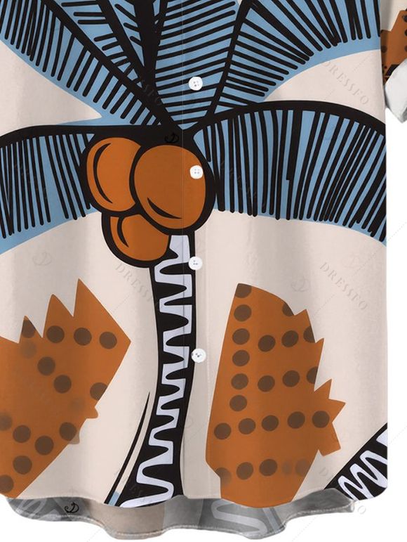 Chemise de vacances pour homme, style rétro tropical, imprimé cocotier, à boutons - Brun Légère L