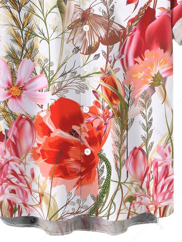 Chemise de vacances pour homme, imprimé bouquet de fleurs sauvages aquarelle, chemise boutonnée - Grenade rouge L