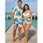 Hawaii Couple Outfit Solid Color Cinched Swim Top Tropical Plant Leaf Pattern Bowknot Boyshorts Tankini Set and Roll Up Sleeve Shirt Vacation Outfit - Orange S | US 4