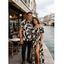 Vacation Couple Outfit Leaf Patten Off the Shoulder Slit Dress and Shirt Set - Rouge foncé S | US 4