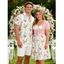Vacation Couple Outfit Floral Print Waisted Cami Dress Lace Up Crop Top Set and Button Up Shirt Matching Outfit - Blanc S | US 4
