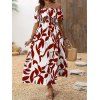 Vacation Couple Outfit Leaf Patten Off the Shoulder Slit Dress and Shirt Set - Rouge foncé S | US 4
