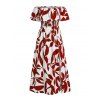 Robe de vacances à imprimé floral discret, épaules dénudées et fente - Rouge foncé M | US 6