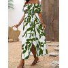 Robe de vacances à imprimé floral discret, épaules dénudées et fente - Vert Armée XXL | US 12