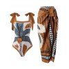 Vacation Couple Outfit Tropical Coconut Tree Print One-piece Swimsuit Cover-up Skirt and Shirt Set - Brun Légère S | US 4