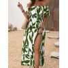 Robe de vacances à imprimé floral discret, épaules dénudées et fente - Vert Armée XXL | US 12
