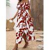 Robe de vacances à imprimé floral discret, épaules dénudées et fente - Rouge foncé L | US 8