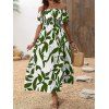 Robe de vacances à motif de feuilles, épaules dénudées et fente - Vert Armée XL | US 10