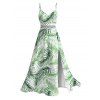 Robe de vacances à imprimé tropical de feuilles de palmier, en dentelle ajourée et fendue - Vert clair XXXXXL | US 20
