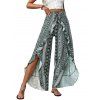 Pantalon de vacances à jambes larges, style ethnique, imprimé géométrique, fentes superposées - Vert profond XL | US 10