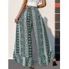 Pantalon de vacances à jambes larges, style ethnique, imprimé géométrique, fentes superposées - Vert profond XL | US 10