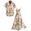 Vacation Couple Outfit Tropical Palm Leaf Print Lace Hollow Out Slit Dress and Shirt Set - Brun Légère S | US 4