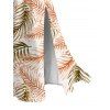 Vacation Couple Outfit Tropical Palm Leaf Print Lace Hollow Out Slit Dress and Shirt Set - Brun Légère S | US 4