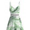 Vacation Couple Outfit Tropical Palm Leaf Print Lace Hollow Out Slit Dress and Shirt Set - Vert clair S | US 4
