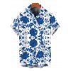 Chemise de vacances pour homme, style rétro, bleu et blanc, imprimé floral porcelaine, boutonnée - Bleu S