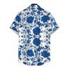 Chemise de vacances pour homme, style rétro, bleu et blanc, imprimé floral porcelaine, boutonnée - Bleu S