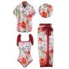 Vacation Couple Outfit Wildflower Print Bowknot One-piece Swimsuit Cover-up Skirt and Shirt Set - Grenade rouge S | US 4