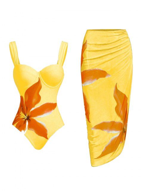 Ensemble maillot de bain de vacances Lily à imprimé floral, maillot de bain une pièce à armatures et jupe moulante