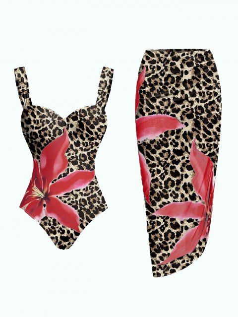 Ensemble maillot de bain de vacances Lily à imprimé floral, maillot de bain une pièce à armatures et jupe moulante